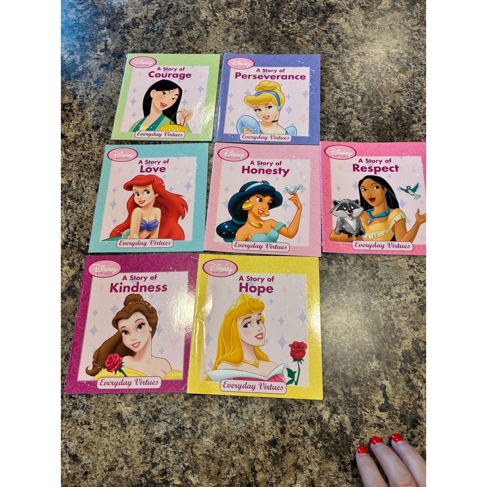 Disney Princess Everyday Virtues 7 Book Set Mulan Belle Ariel Jasmine Cinderella
